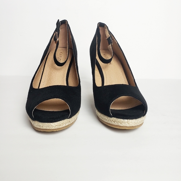 💗Kayleen Black Ankle Strap Espadrille Wedges - Picture 5 of 5